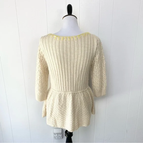 Free People Womens Cardigan Sweater Cream Yellow Wool Blend Casual Sz Medium - Picture 2 of 14